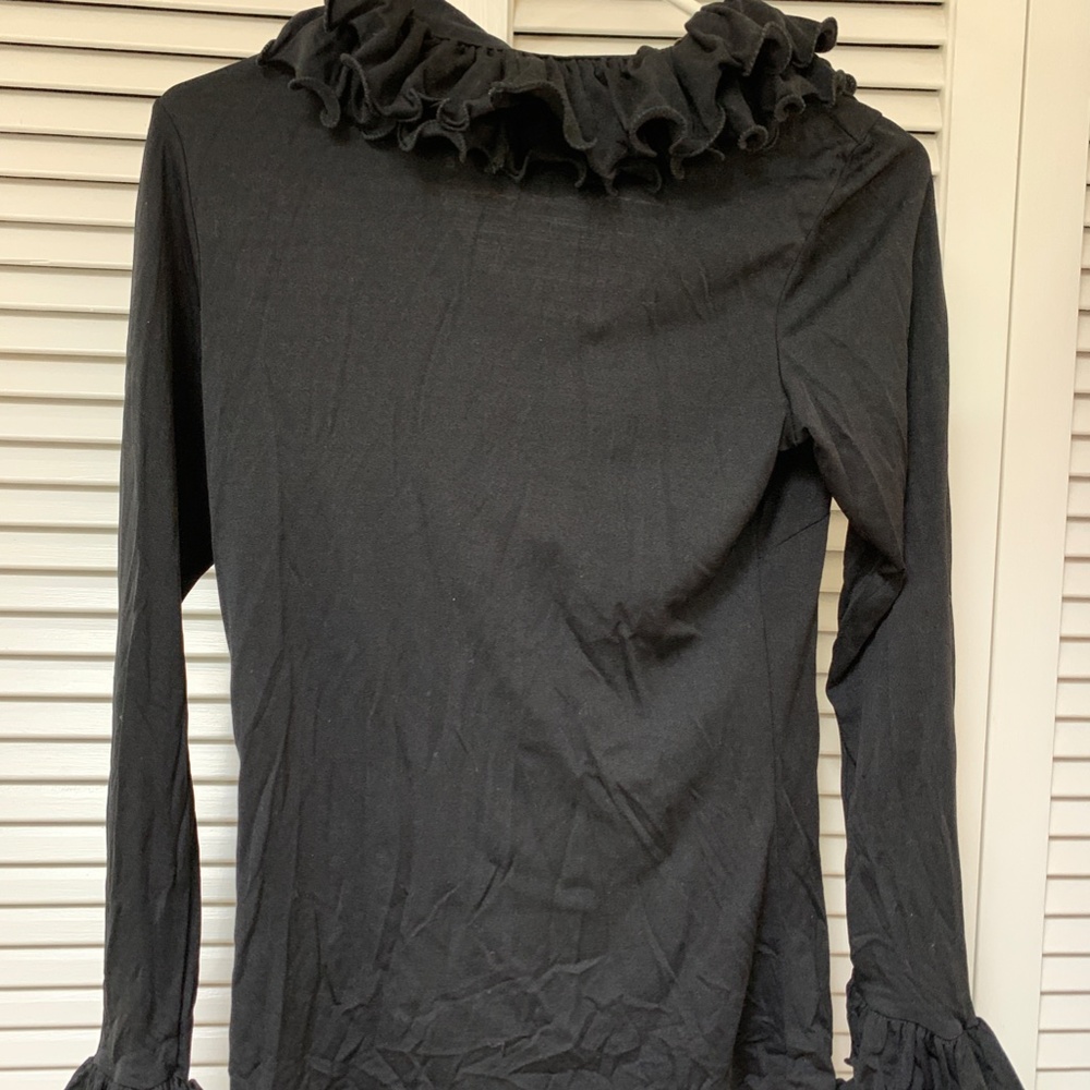 Vintage 1970s V-Neck Long Sleeve Nylon Blouse Sculptured Ruffle Mardi Modes NY - Picture 9 of 11